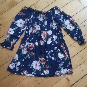 Xhilaration Navy Floral Off-shoulder Dress, M